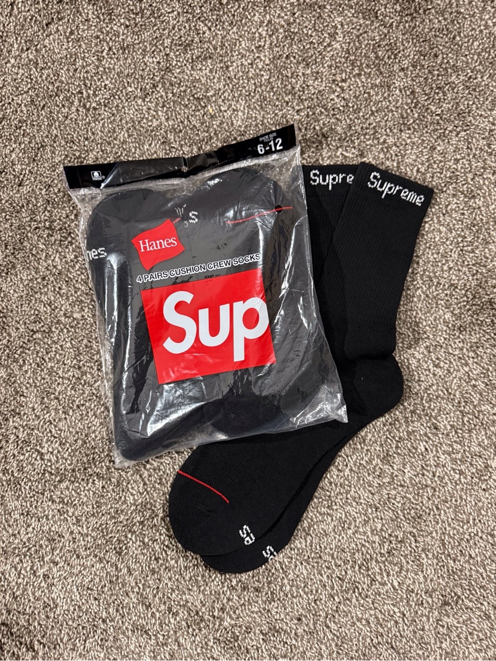 Hanes Black Crew Socks with White Logo Accent